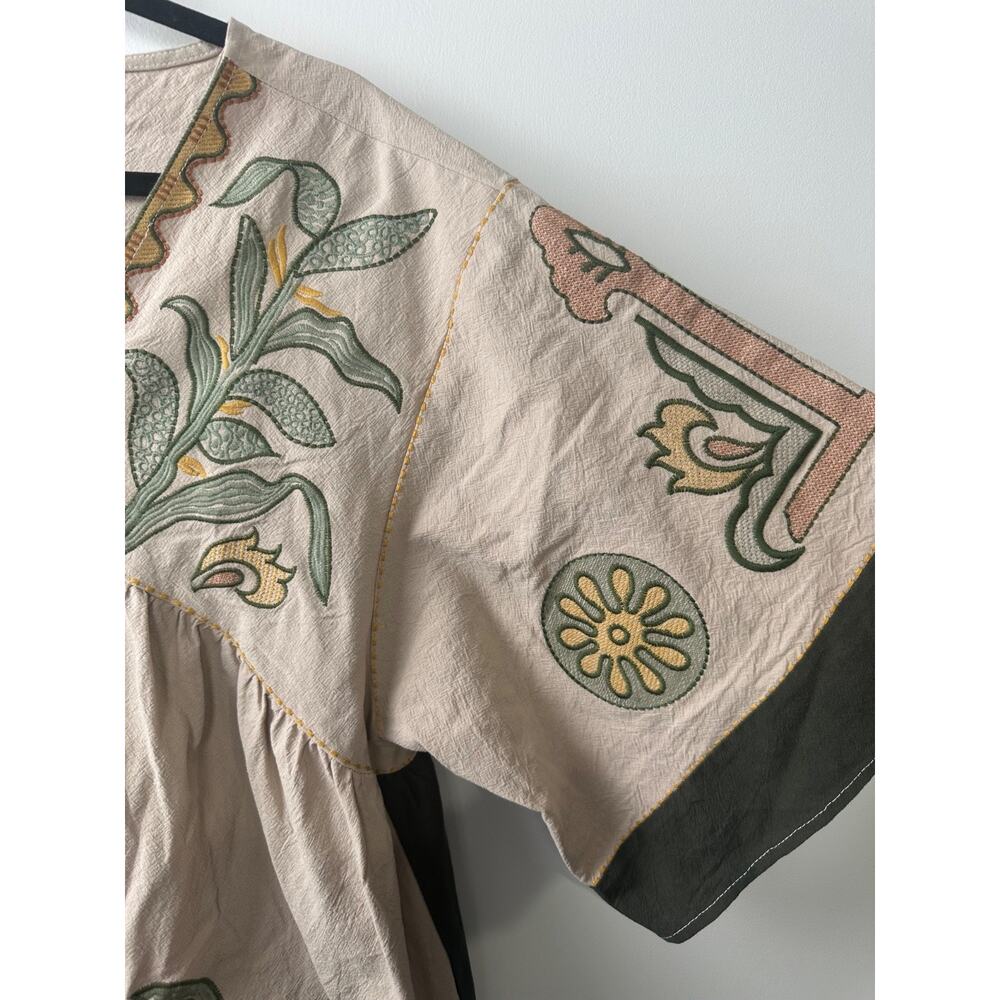 NEW Joiemont Embroidered Kimono Sleeve Baby doll Dress XS Olive Beach Boho D18 - Picture 5 of 10